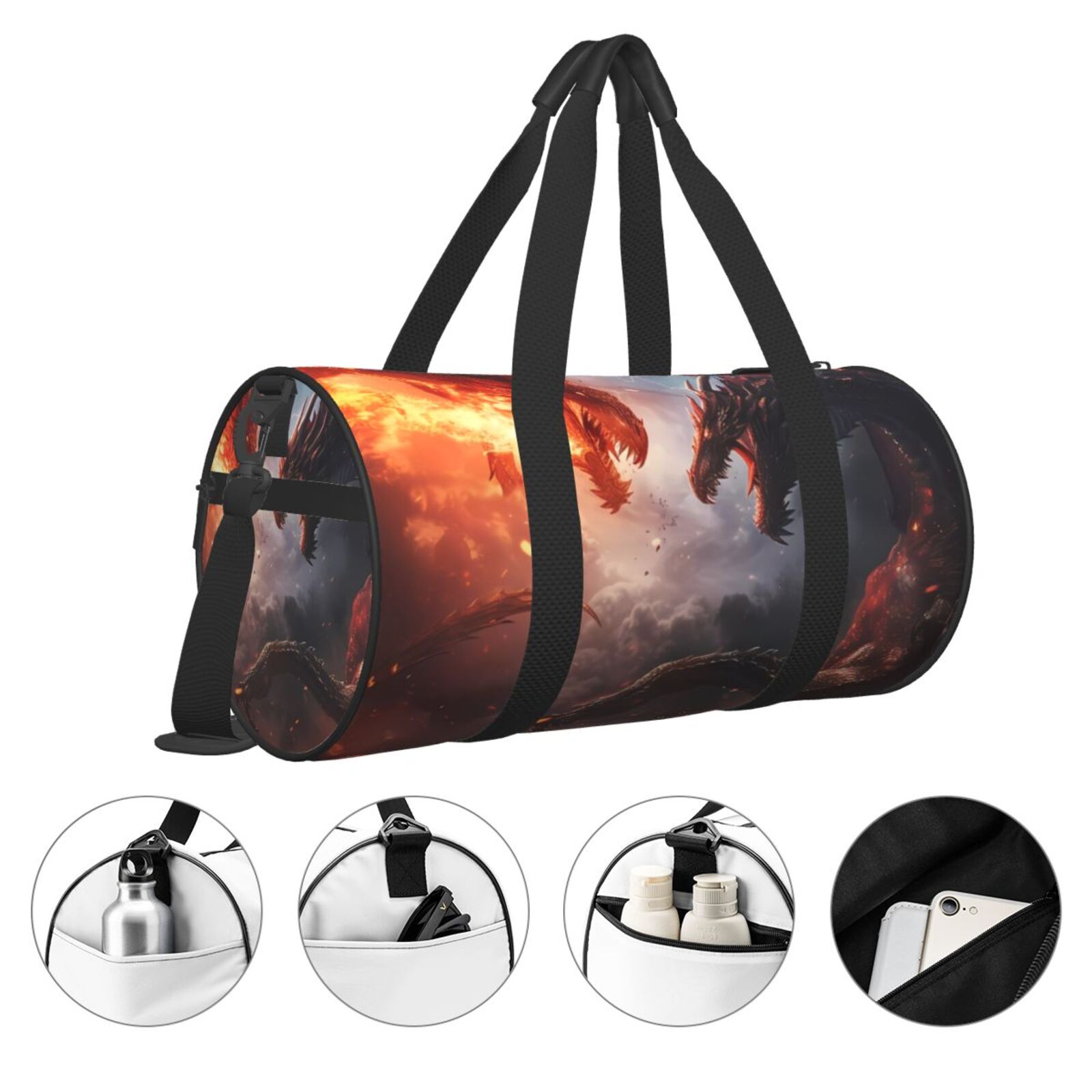 Defioc Fire Sky Dragon for Travel Duffle Bag,Weekender Bag Carry On Tote Bags Hospital Bag Large Capacity Sport Gym Bag for Men Women Fit for Trave, Gym,Weekend