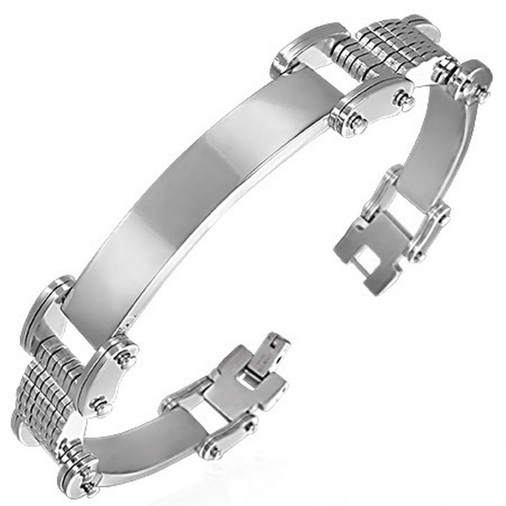 Black Identification Name Plate Cable Link Engravable ID Bangle Bracelet for Men Stainless Steel