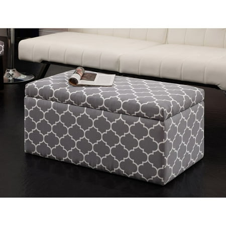 Emily Rectangular Storage Ottoman, Gray Trellis