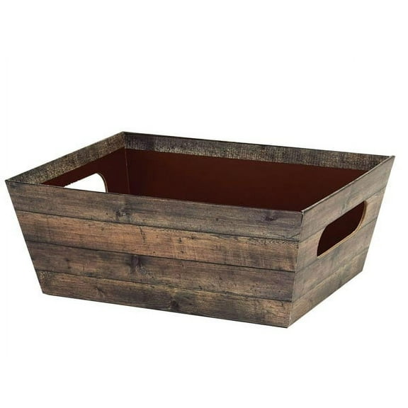 6 Pack, Rustic Wood, Large Wide Base Market Tray for Gourmet Gift Baskets, Food Baskets or As Home Decor Decorative Accessory