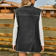 thumbnail image 3 of Defitshape Women's Long Denim Jean Vest Oversized Sleeveless Tank Top Frayed Hem Western Retro Button Down Loose Chunky Summer Ripped Denim Jackets & Coats Dark Grey Small, 3 of 4