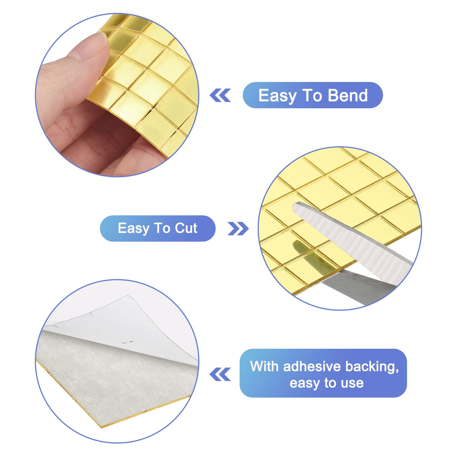 Uxcell 8 Pack 10 x 10mm Disco Tiles, Gold Self-Adhesive Glass Mirror Mosaic Tiles