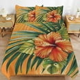 thumbnail image 6 of 3 Pcs Soft Bedding Set, Includes 1 Duvet Cover with Zipper And 2 Pillow,Shams Hawaiian Hibiscus Garden Orange Flowers Full(79"×90"), 6 of 8