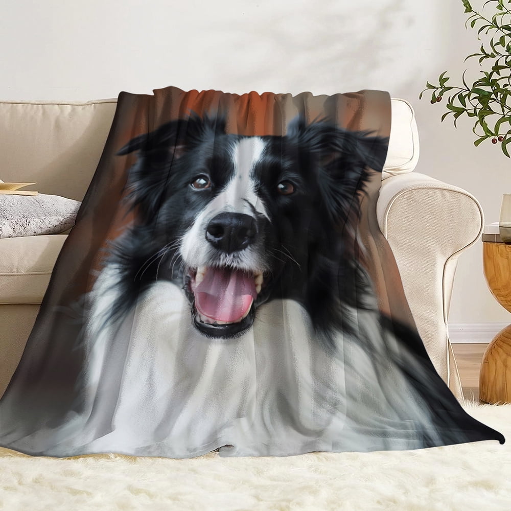 1pc Cute Pet Dog Border Collie Animal Print Blanket, Soft And Warm Throw Blanket, Great Holiday Gifts for Classmates, Friends, Family And Lovers for Naps, Camping, Travel, Cars, Office Home Decor