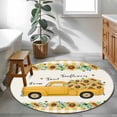thumbnail image 4 of Round Rug 4ft Area Rug, Pastoral Sunflower Yellow Truck Area Rugs for Living Room Bedroom, Farm Bee Retro Plaid Floor Mat Non-Slip Non-Shedding Carpet Indoor Accent Rugs, 4 of 9