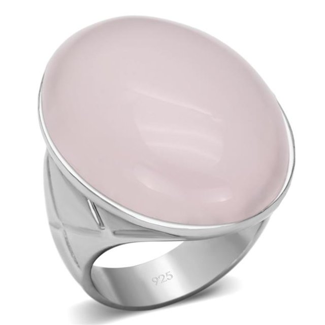 Alamode LOAS865-7 Women Rhodium 925 Sterling Silver Ring with Precious Stone in Light Rose - Size 7