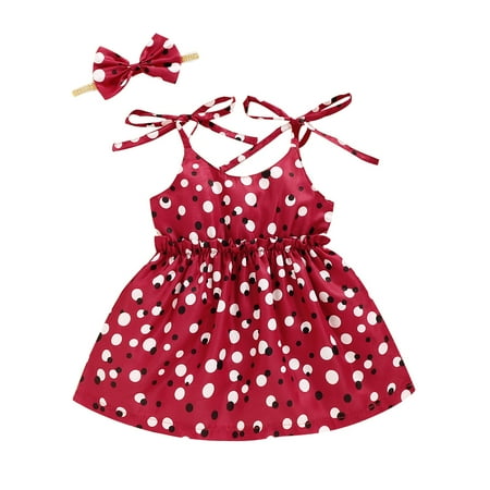 

Kucnuzki Infant Baby Girl Clothes 12 Months Summer Dress 18 Months Sling Dot Prints Classic Look Overall Dress Braces Dress Red