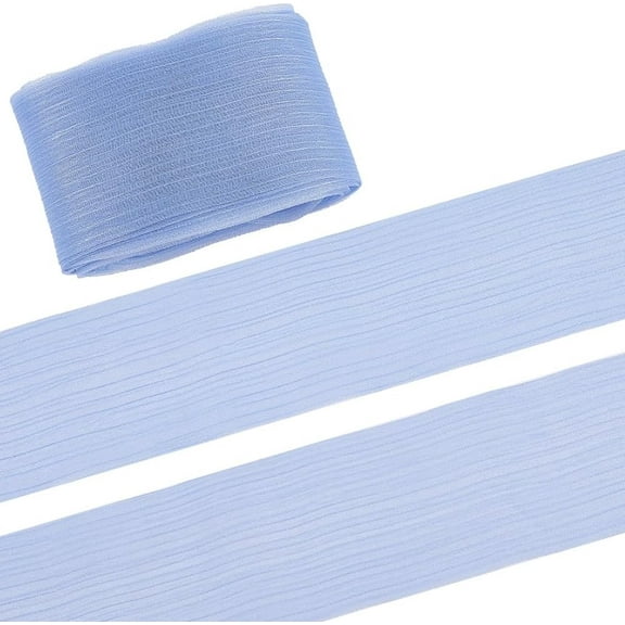 15 Yardsx2.3in Crinkle Chiffon Baby Blue Ribbon Tulle Solid Organza Silk Sheer Fabric Woven for Wedding Bouquet Flower Wrapping Bridal Gift Decor Hair Accessories Handmade DIY Decoration Blue