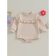 thumbnail image 2 of FEORJGP Infant Girl Sweatshirt Jumpsuit Newborn Baby Long Sleeve Romper Solid Color Ruffled Round Neck Bodysuit Toddler Loose Casual Spring Fall Clothes, 2 of 9