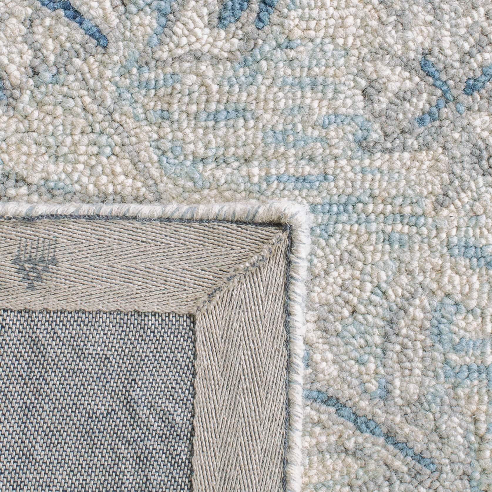 SAFAVIEH Micro-Loop Carl Floral Overdyed Wool Runner Rug, Light Blue/Ivory, 2'3" x 7'