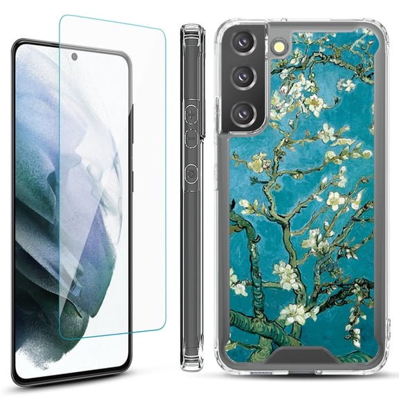 Shockproof Bumper Phone Case for Samsung Galaxy S22 / S22 Plus 5G, with Tempered Glass Screen Protector, by OneToughShield ® - Almond Blossom
