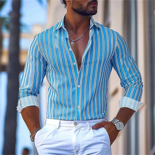 Camisa de rayas de 9 colores para hombre, camisa informal de negocios para exteriores, camisa de manga larga con solapa para primavera y otoño, camisa con botones de diseño de moda