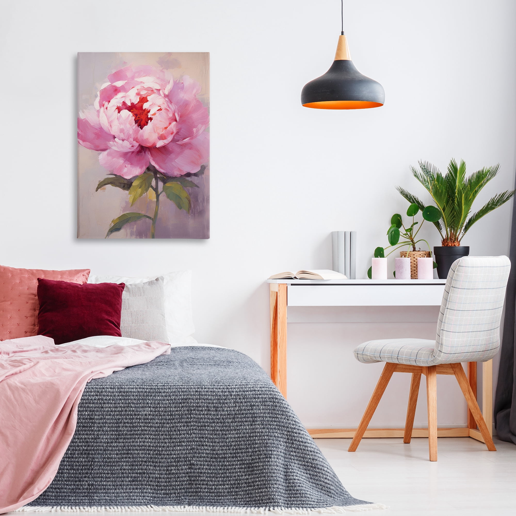 Stupell Industries Blush Pink Peony Botanical & Floral Painting Gallery Wrapped Canvas Art Print Wall Art, 24 x 36