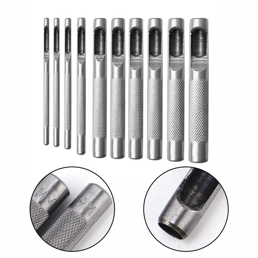 10 Pcs Leather Hole Punching Hollow Punch Set Round Hole Punch Tool Steel Leather Craft Working For Watch Band Gasket Belt Smile Home