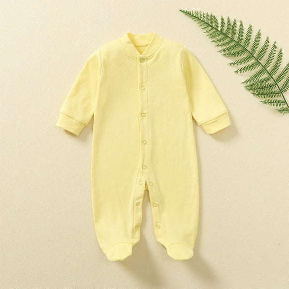 lmcalzta Infant Clothes for Boys Girls Baby Rompers Button up Cotton Bodysuits Fall Winter Solid Color Casual Newborn Jumpsuits