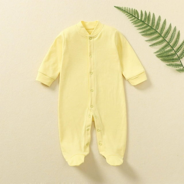 Combinaison pour Tout-Petit - Manches Longues, Couleur Unie pour Garçons/filles (Col Rond, Coton Extensible) Jaune 6 Mois