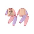 thumbnail image 2 of Conjunto de dos piezas para niña: sudadera de manga larga con cuello alto y estampado de letras, y pantalón con cintura elástica., 2 of 9