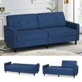 thumbnail image 2 of Linen Fabric Sofa with Adjustable Backrest, Convertible Loveseat Sofa with Wooden Legs, Modern Couch Bed For Living Room, Apartment, Office, Blue, 2 of 7