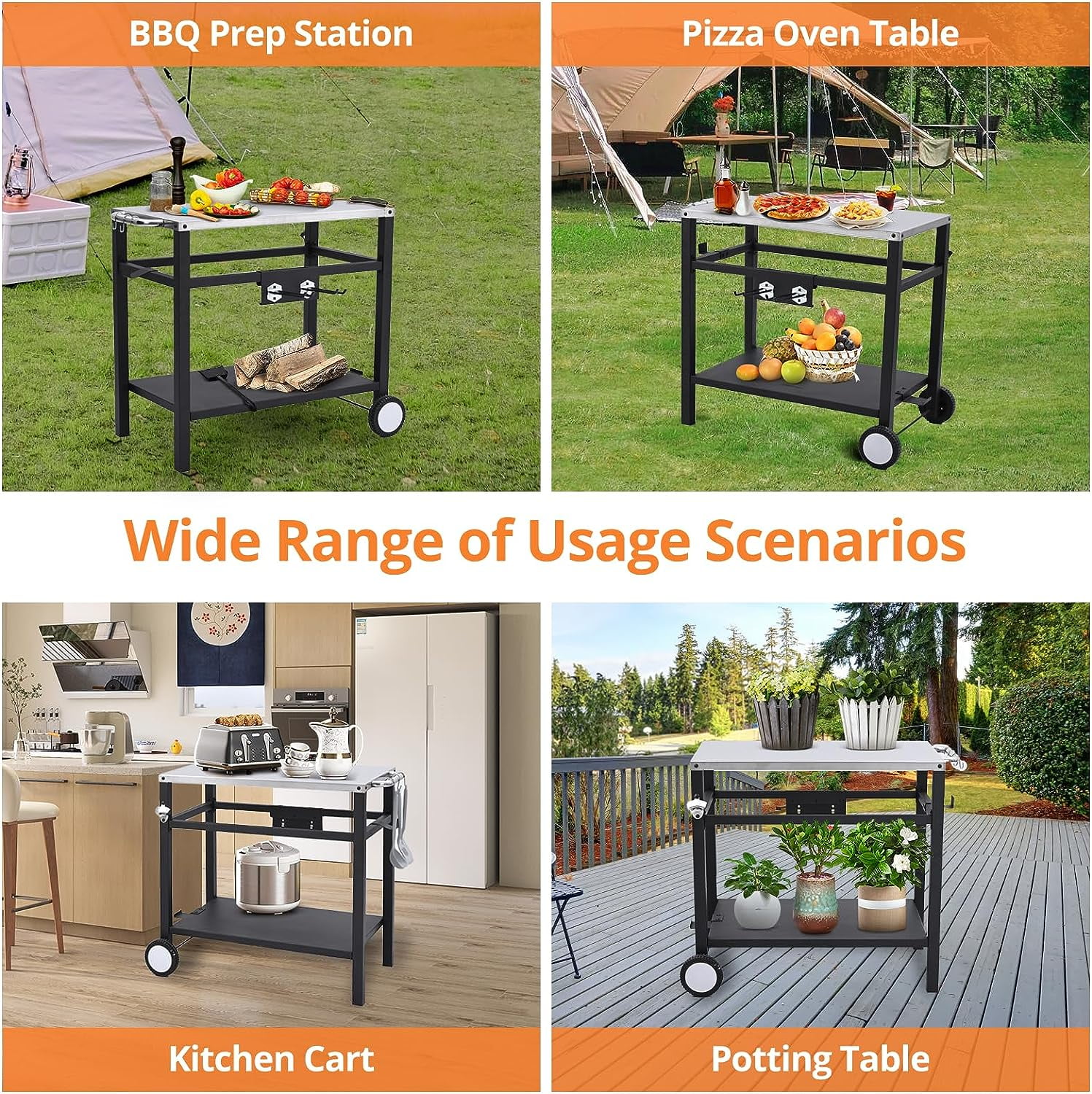 Patio Prep Table BBQ Grill Kitchen Island Bar Carts for Outdoor Griddle  Cooking