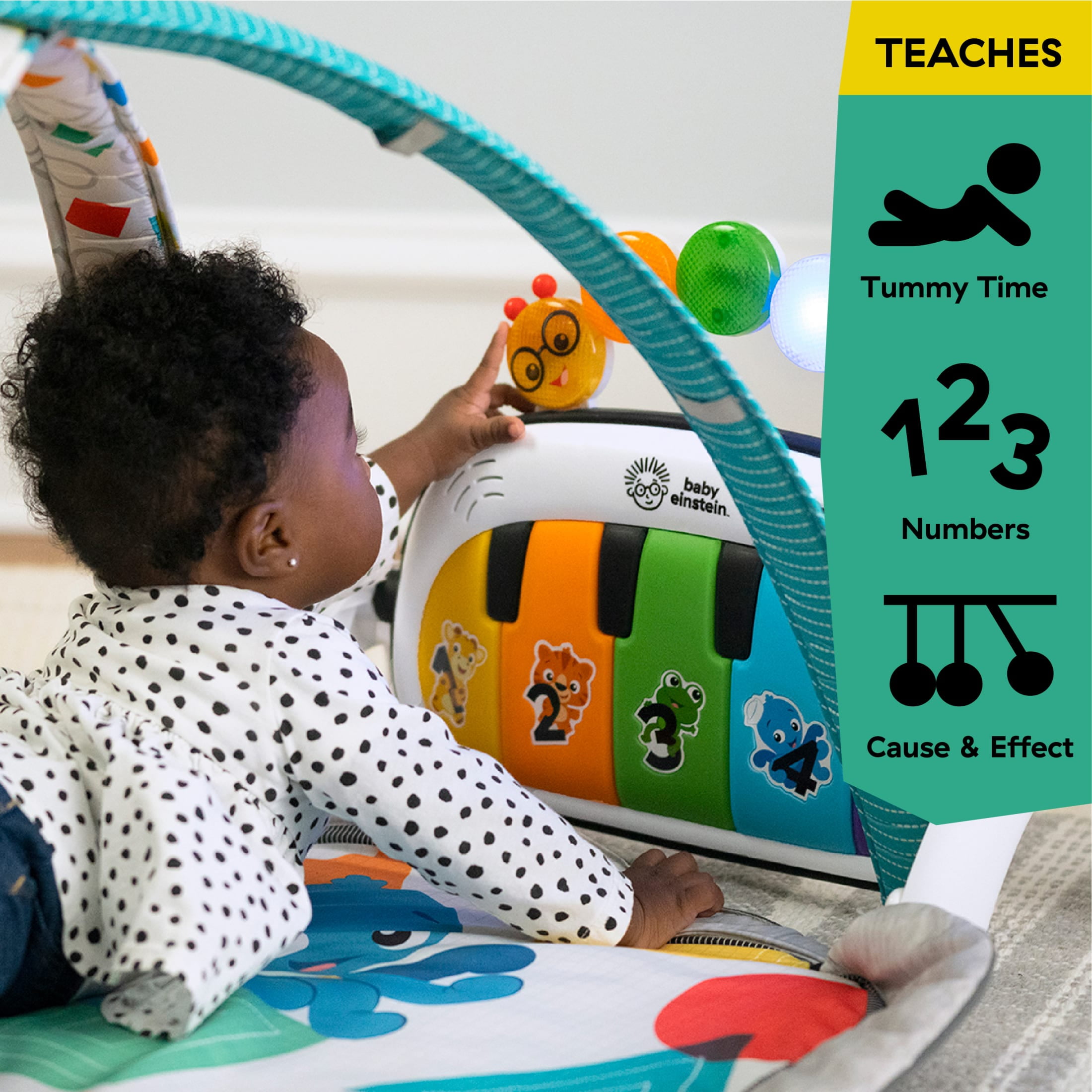 Baby Einstein Kickin' Tunes 4-in-1 Infant Baby Activity Gym & Tummy Time Play Mat with Piano, 0-36 Months, Multicolor