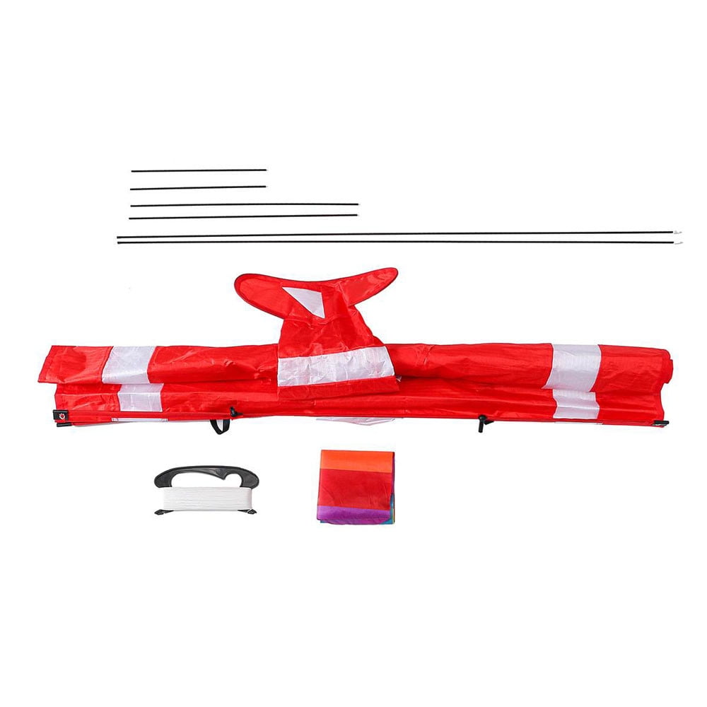SIYTUAU Dual Wing Red White Airplane Kite With Long Tail Outdoor Sport Flying Toy For Beach Park Open Field Activities Weather Resistant Polyester Nylon Design as shown