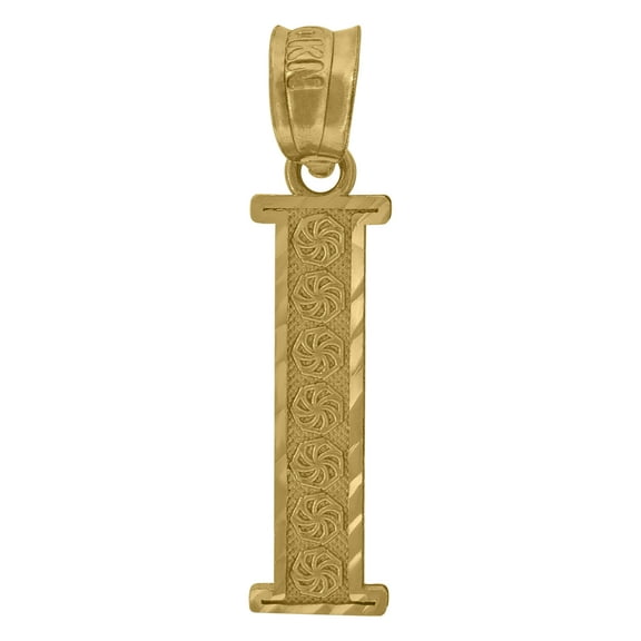 Pure 10k Yellow Gold Unisex Initial "I" Letter Pendant 0.8g Diamond Cut Charm