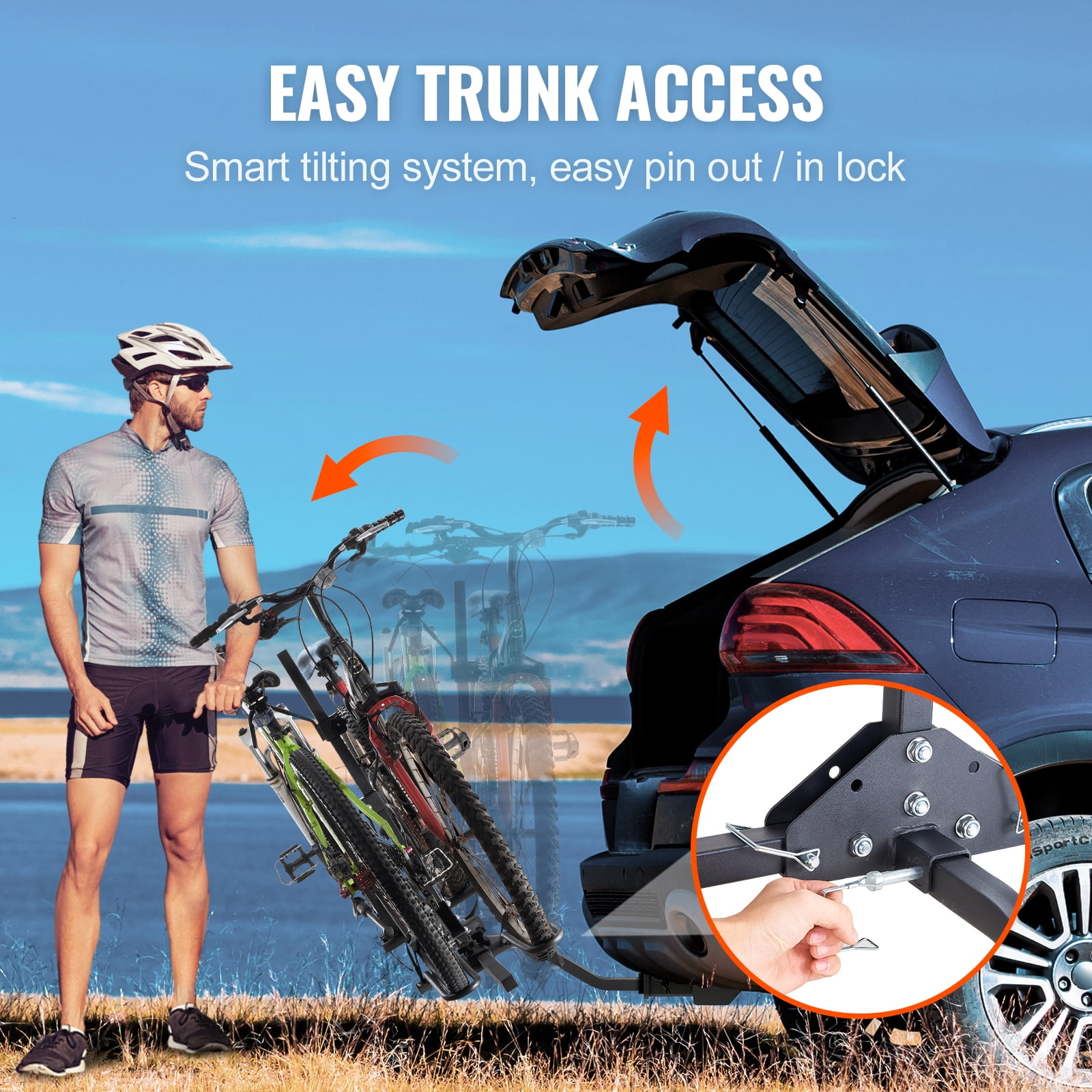 VEVOR Hitch Mount Folding Carrier 2 Bike Rack 80 lbs, Steel Multicolor, 32.1 x 54.5 x 39.2 inch