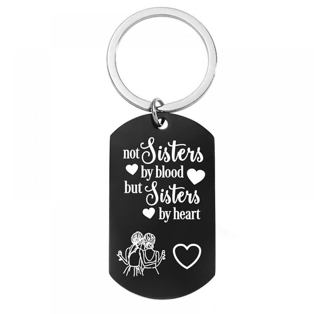 Llavero de mejor amigo, no hermanas de sangre sino hermanas de corazón, regalos de amistad para mujeres, hermana, cumpleaños, joyería Bff (negro) Feliz Sencillez