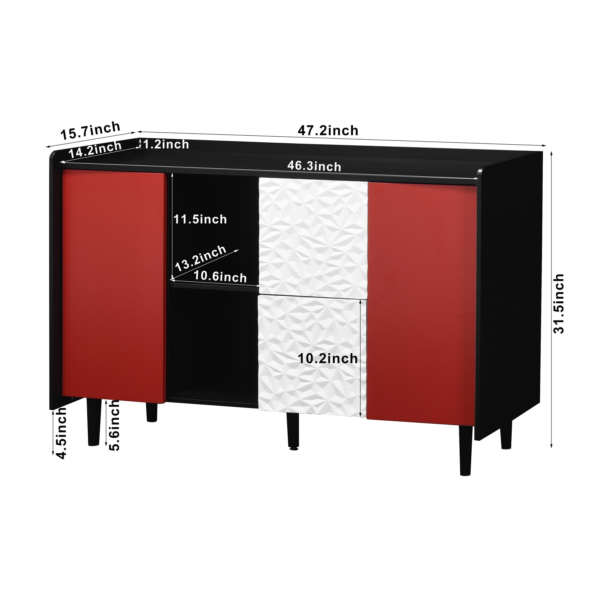 Noble House Sideboard Buffet Cabinet with 2 Drawers and Open Compartments, Black and Red