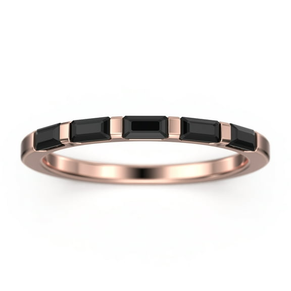 .40ct Baguette Cut Five Black Diamond Moissanites 18K Rose Gold Over Silver Wedding Band