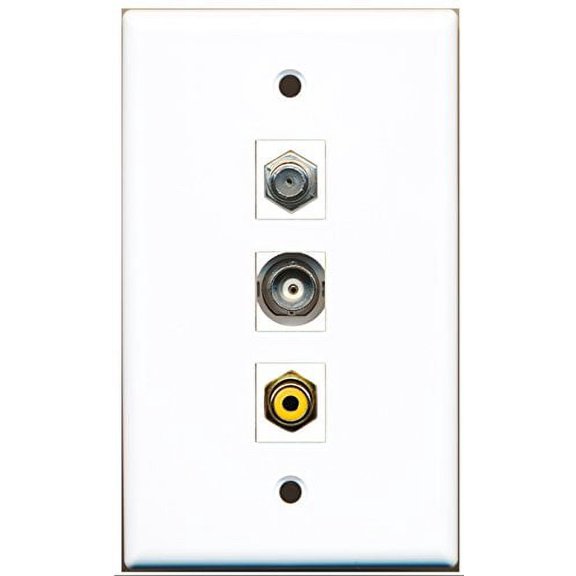 RiteAV - 1 Port RCA Yellow and 1 Port Coax Cable TV- F-Type and 1 Port BNC Wall Plate