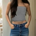 thumbnail image 4 of HongQid Women Strapless Striped Bandeau Tube Tops Y2K Aesthetic Sleeveless Backless Crop Tank Going Out Summer, 4 of 8