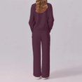 thumbnail image 4 of WTOBBY Women's 2 Piece Casual Round Neck Sportswear Set with Multi-Pocket Wide Leg Athletic Pants, Loose Fit Tracksuit Outfit for Women,Wine M, 4 of 4