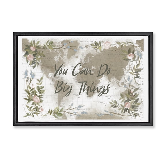 Stupell Industries French Country Inspirational Floral Map Black Floating Frame Canvas Art, 25 x 17, by Elizabeth Medley