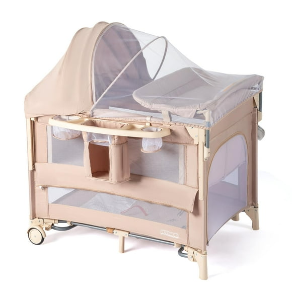 Mesita de noche JOYMOR 9 en 1 con cambiador, color beige