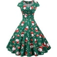 thumbnail image 1 of Vestido de Navidad para mujer, estilo vintage, manga corta, estilo años 50, estilo retro, para cóctel, escote en V, falda plisada, vestido de fiesta, elegante, estilo festivo, estilo, 1 of 4