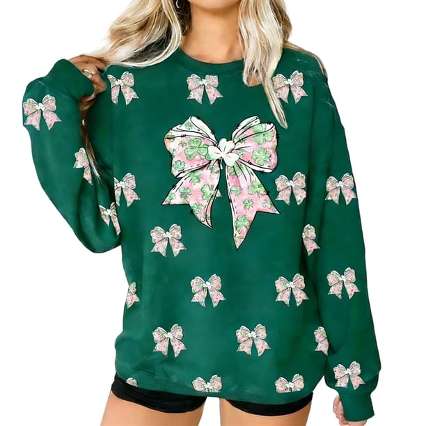 Camiseta de Manga Larga de las Mujeres Camiseta de Cuello de la Tripulación Del Día de San Patricio