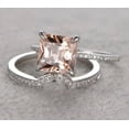 thumbnail image 2 of 2.25 Carat Peach Pink Morganite (6mm Princess Cut Morganite) Diamond Moissanite Engagement Ring Wedding Bridal Set in 10k White Gold, 2 of 3