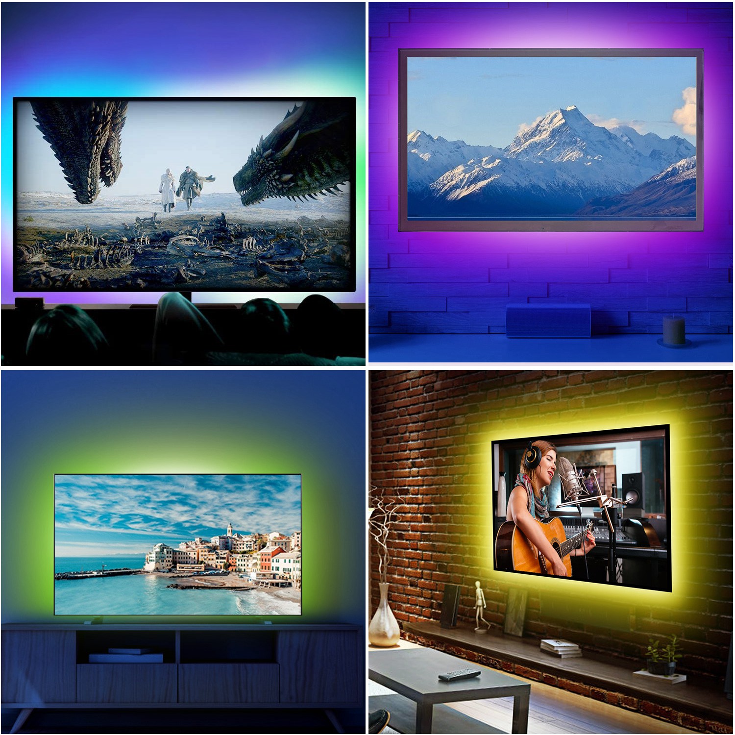 LED TV Backlight Strip Lights TeqHome 6.56ft Ambient Home Theater Light IP65 Waterproof RGB Strip Light with Remote Controller for 40-60 in TV
