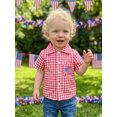 thumbnail image 6 of BemeyourBBs Toddler Baby Boy Girl 4th of July Shirt Outfit Kids Patriot Independence Day Shirt Summer Clothes Plaid Print America Flag Embroidery Short Sleeve Lapel Button Down Shirt Tops, 6 of 9