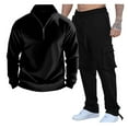 thumbnail image 1 of Styesk Tenues pour Hommes 2 Pcs Ensemble Décontracté Couleur Unie Sports Manches Longues Poche Zippée Col Rabattu Pantalon Long, 1 of 8