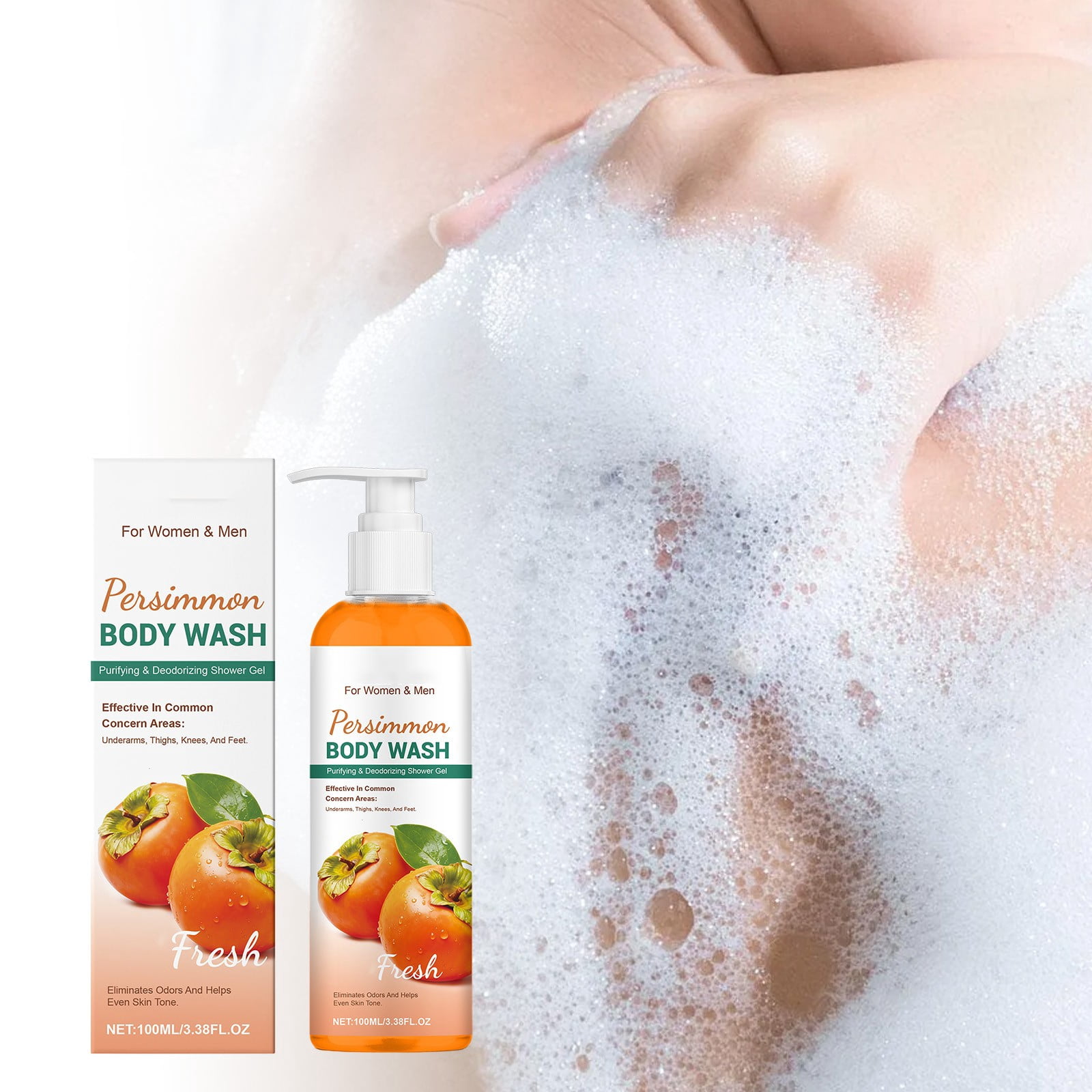 Persimmon Body Wash for Old People Smell, Natural Persimmon Soap Bar Old People Smell Remover, Nonenal Eliminator Purifying & Deodorizing with Natural Persimmon & Green Tea Extracts, 3.38 Fl Oz