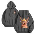 thumbnail image 6 of felwors Women's Christmas Reindeer Graphic Hoodie - Festive Casual Pullover with Kangaroo Pocket Dark Gray, L, 6 of 8