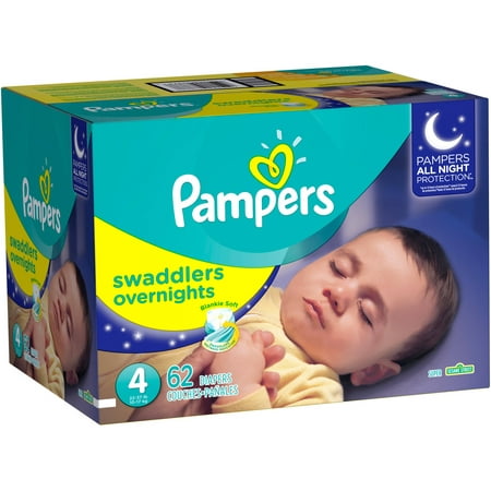 Pampers Swaddlers Overnights Diapers, Size 4, 62 Diapers
