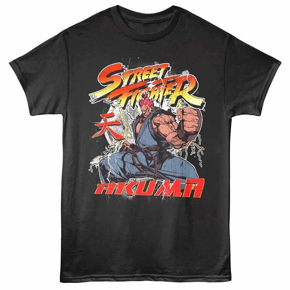 Street Fighter Akuma Elemental Men's T-Shirt (Black, AdultS)