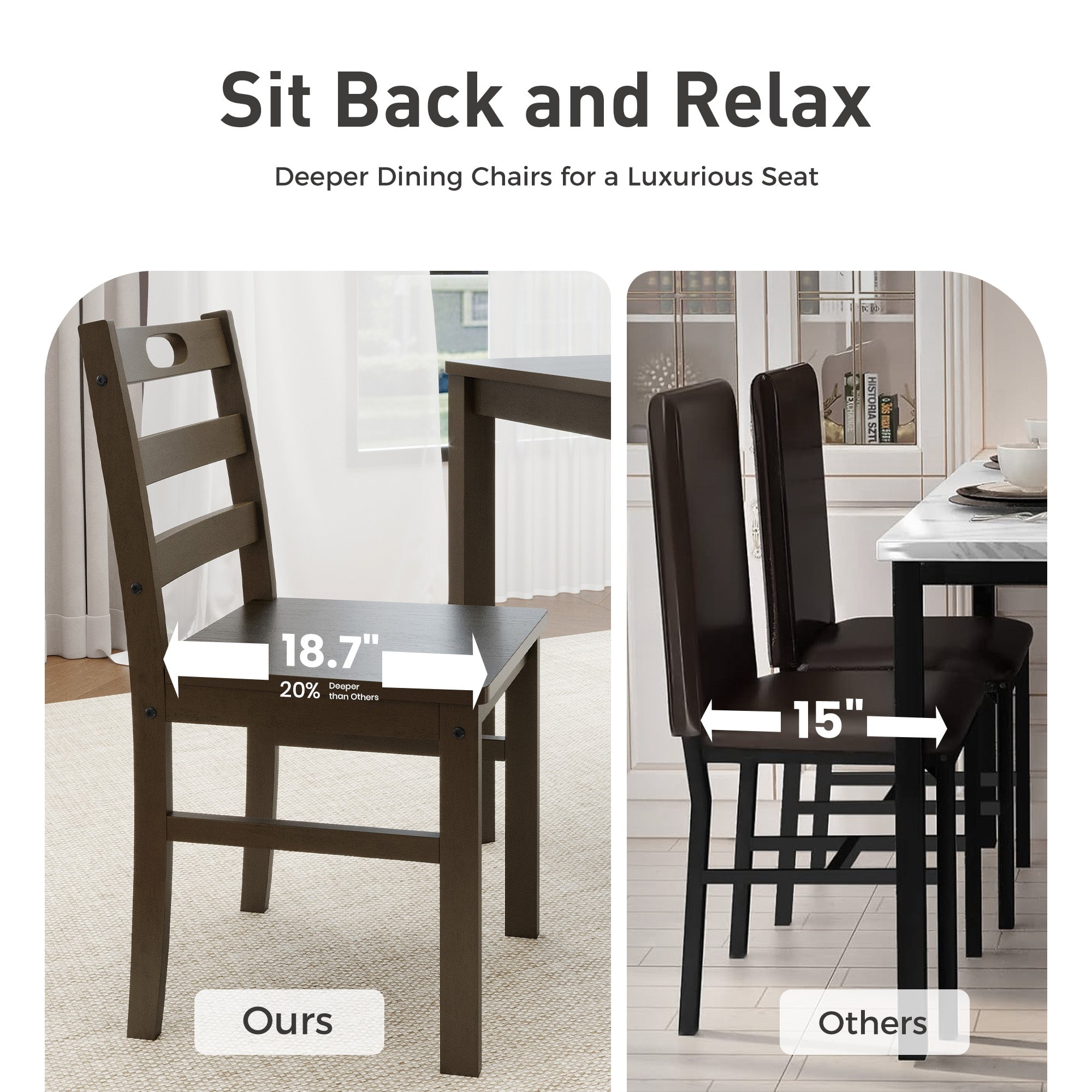 Alpha Joy Farmhouse Dining Table Set for 4 Solid Wood Kitchen Chairs and Table Set, Dark Walnut