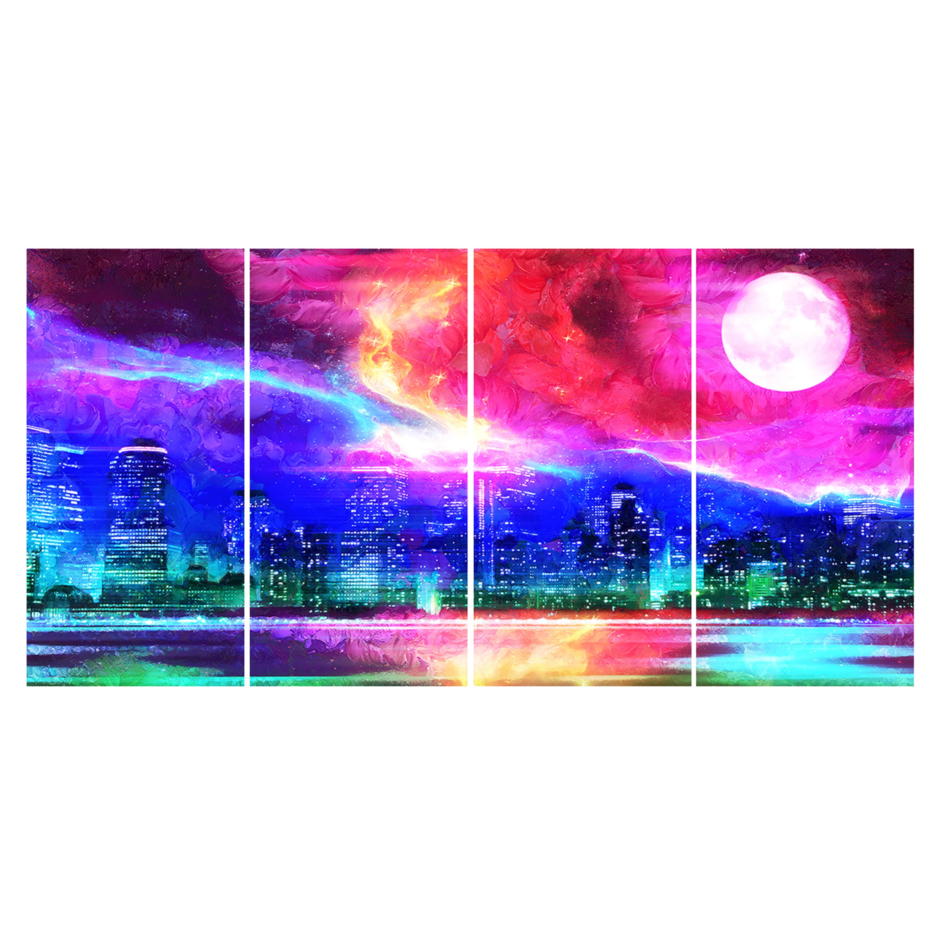 Design Art Full Moon in the City, 4 Pieces, 48" x 28"