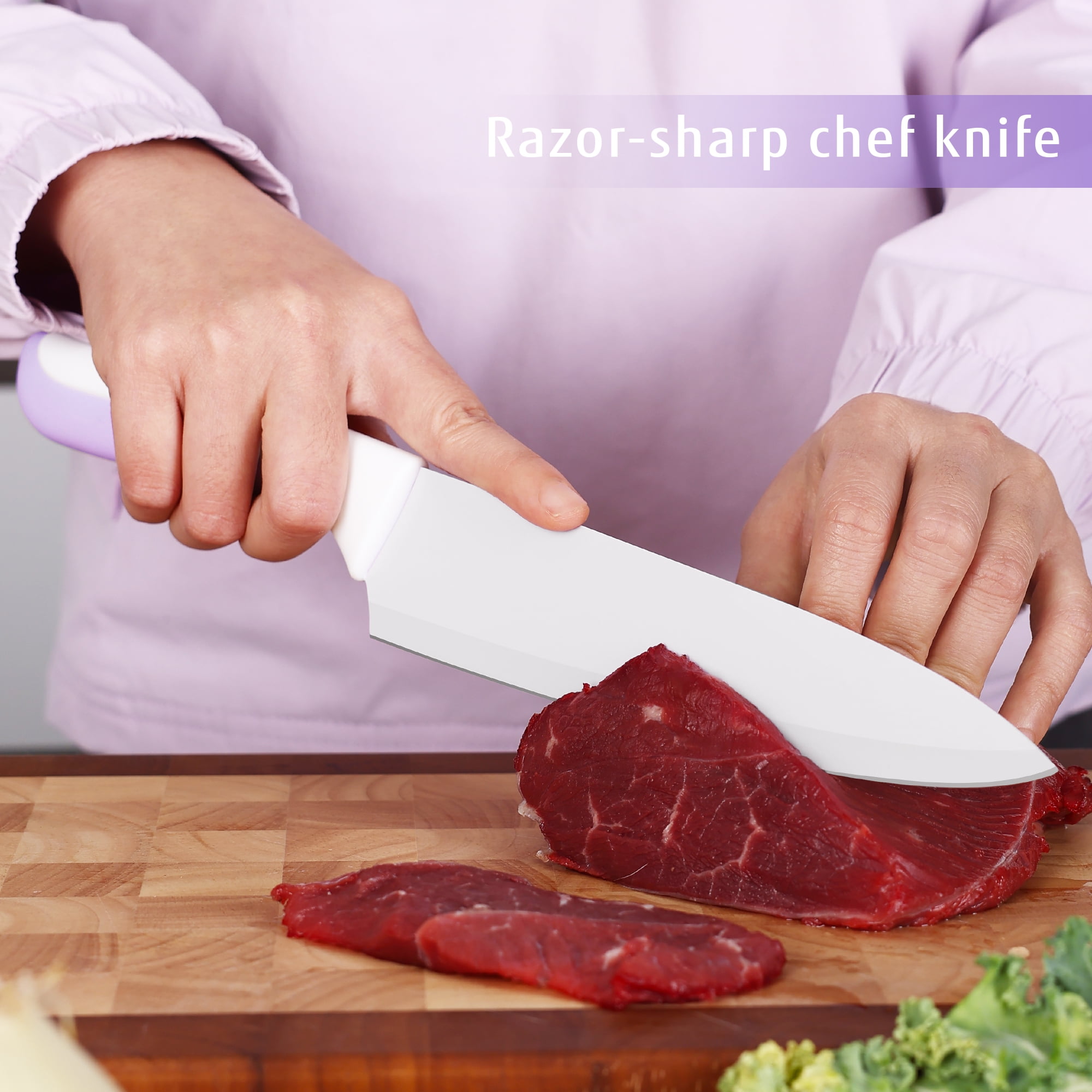 Hecef 15-Piece Stainless Steel Kitchen Knife Set, Non-Stick Coating, Sharp Blades, Dishwasher Safe