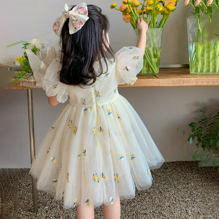 Girls Dress Children's Clothes Summer Fashion Puff Sleeve Flower Cute  Princess 3-7 Years Old 210515