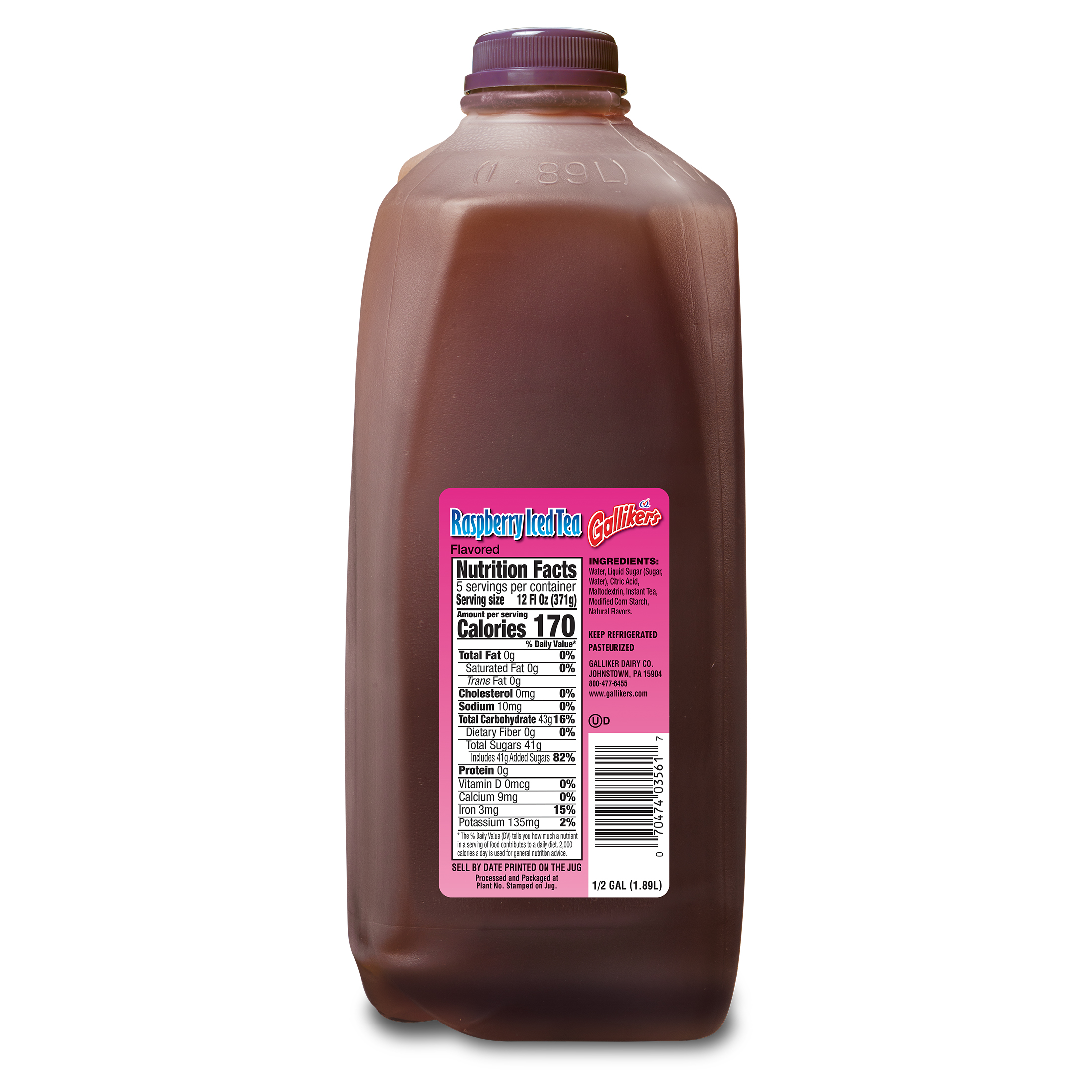 Galliker's Raspberry Iced Tea, Half Gallon, Plastic Jug, Naturally Caffeinated